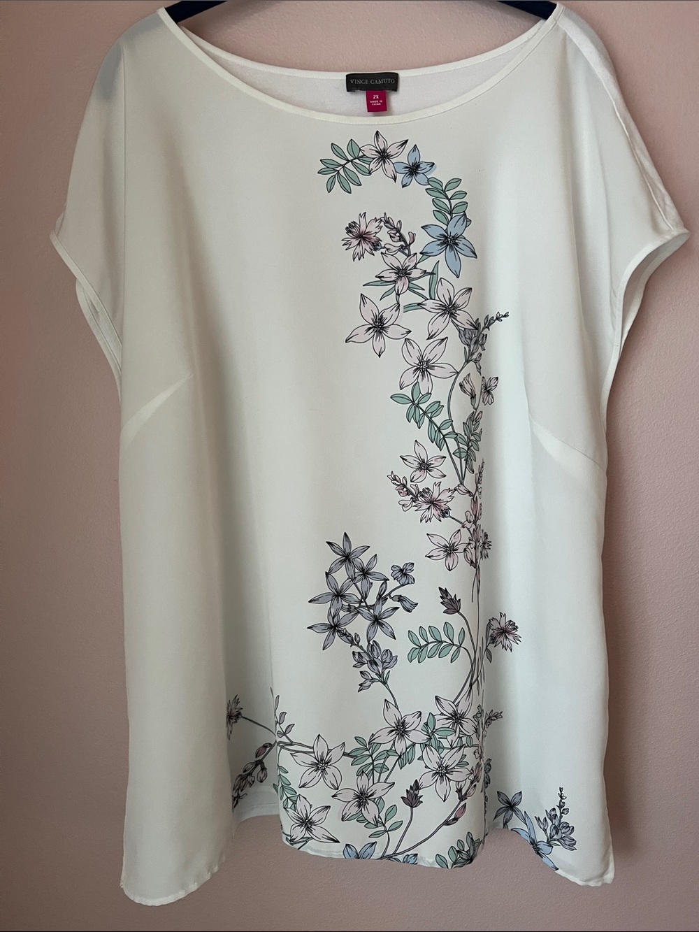 Vince Camuto Cream Floral Cap-Sleeve Blouse